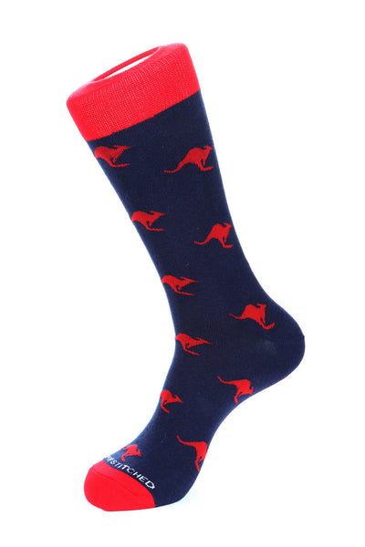 Socks, animal, Kangaroo, blue, red – Stitched