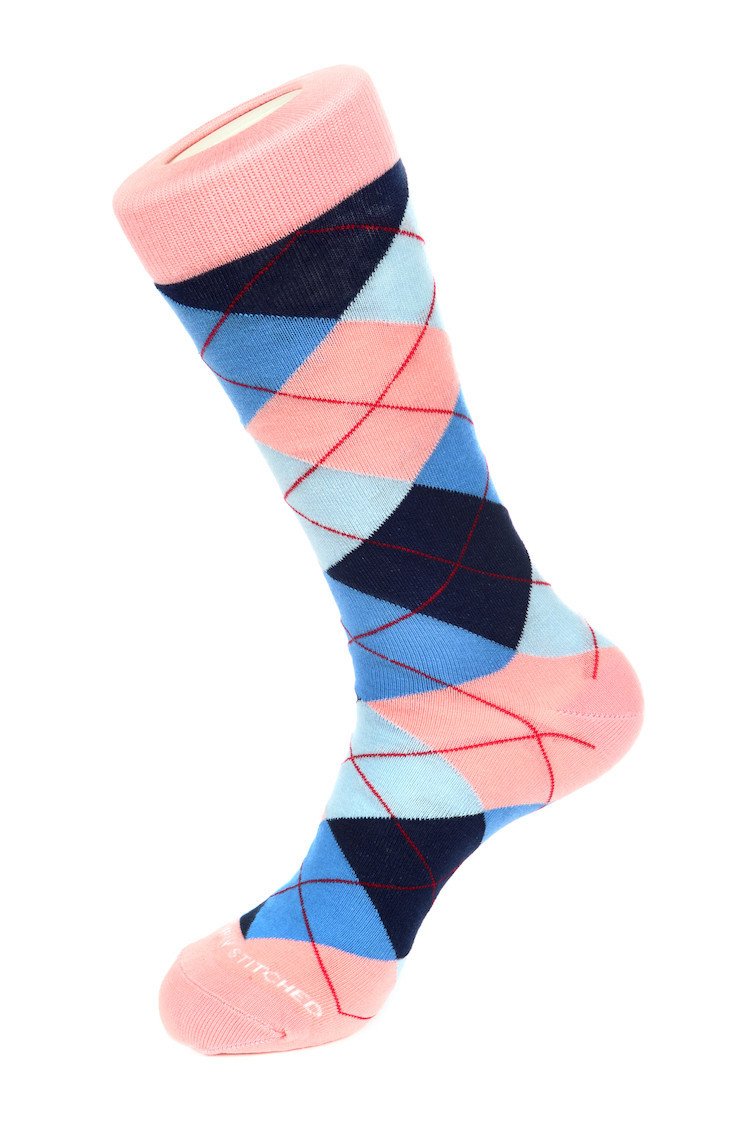 Cherry Blue Argyle Sock