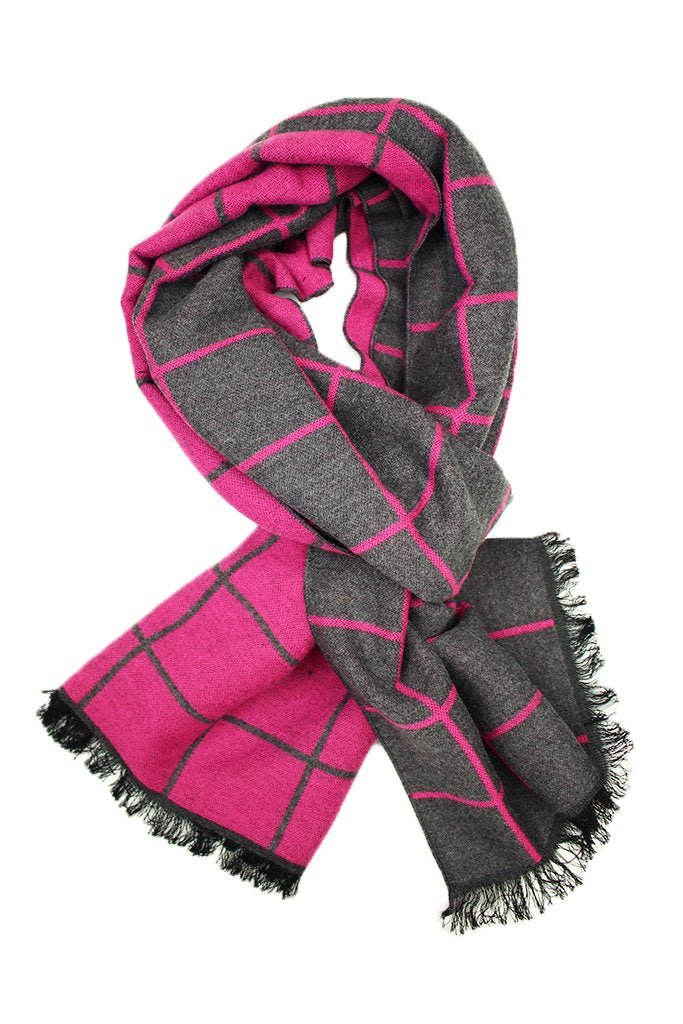 Bright Pink & Grey Window Pane Scarf