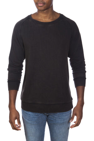 Stone Washed Cotton/Modal French Terry Relaxed Neck Crew Sweater