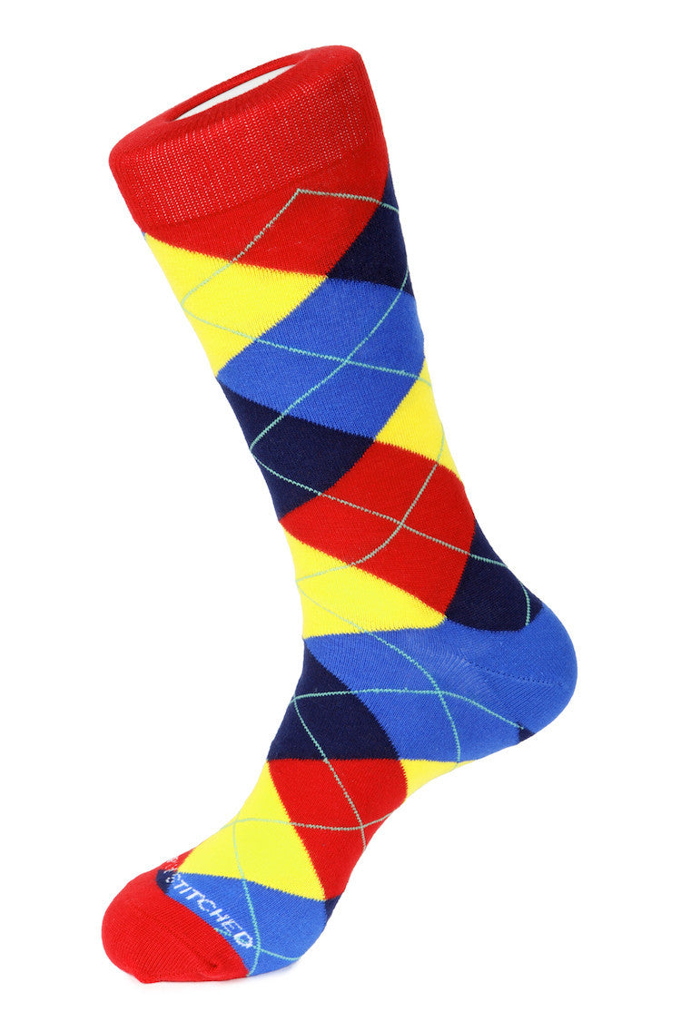 Cherry Blue Argyle Sock One size / Red/Blue/Yellow